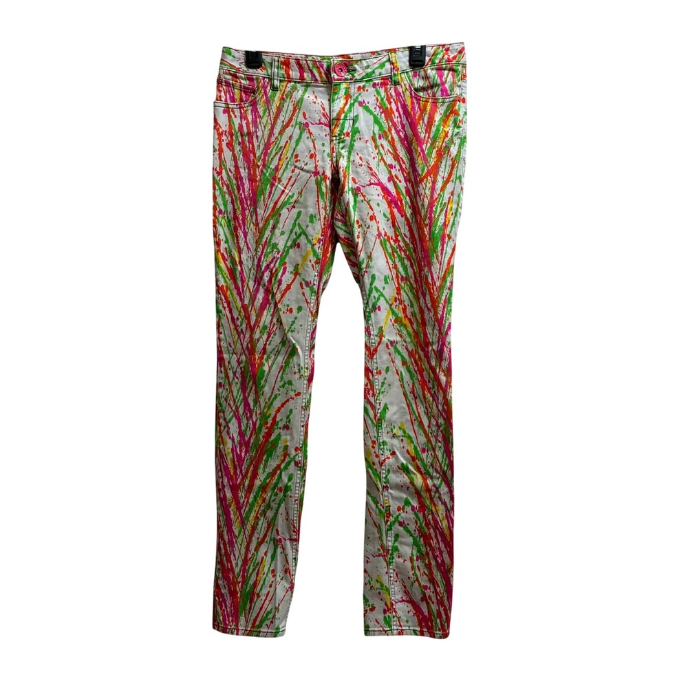 Vans Ultra Skinny Jeans Womens 9 White Neon Paint Splatter Y2K Skate Punk